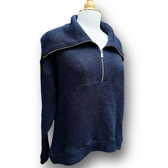 Sweaty Betty Peaceful Ribbed Half Zip Navy Blue Sweatshirt Women's size Small - Picture 15 of 15